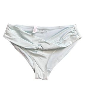 Athleta Mint Blue Ruched Low Waist Bikini Bottom Swim Nylon Surf Beach EUC S